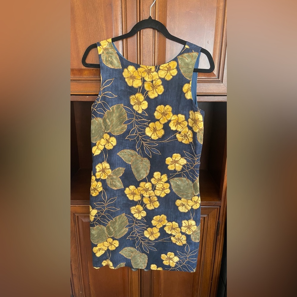 Tommy Bahama Silk Tropical Yellow Navy Lined Dress